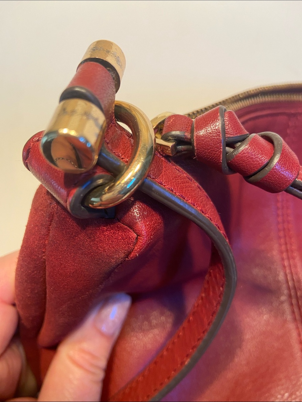 Vince Camuto Veda Cherry Red Leather/Suede Medium Shoulder Bag - Picture 6 of 6